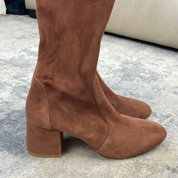SOLD - New Stuart Weitzman Flareland Suede Over The Knee Boots Tan Sz 8 - Picture 6 of 14